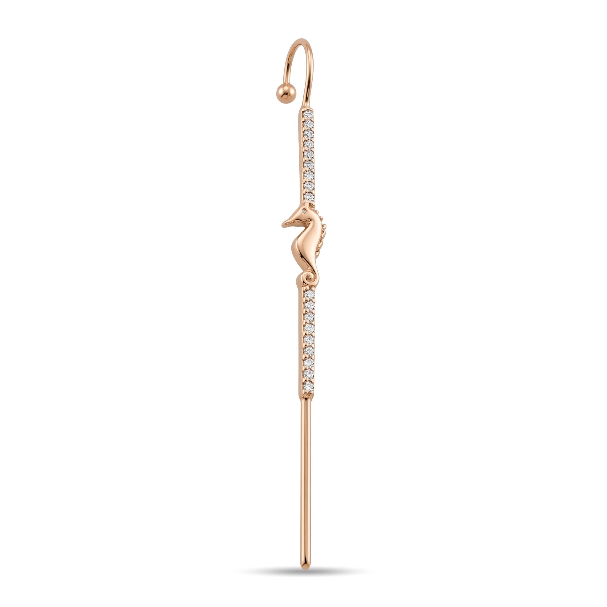 14 Ayar Altın Taşlı Deniz Atı Motifli Hook/Baston Küpe - Dianora Piercing Jewelry