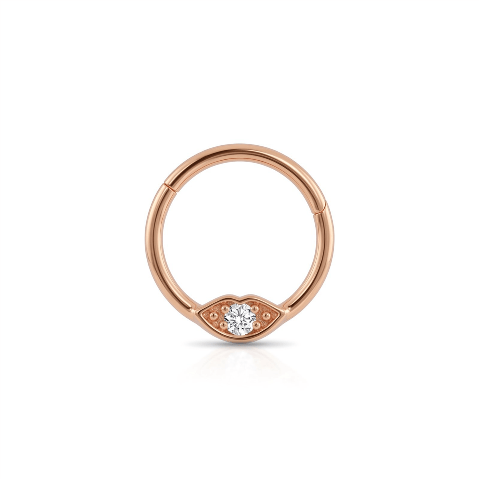 14 Ayar Altın Taşlı Dudak Minimal Halka Piercing - Dianora Piercing Jewelry