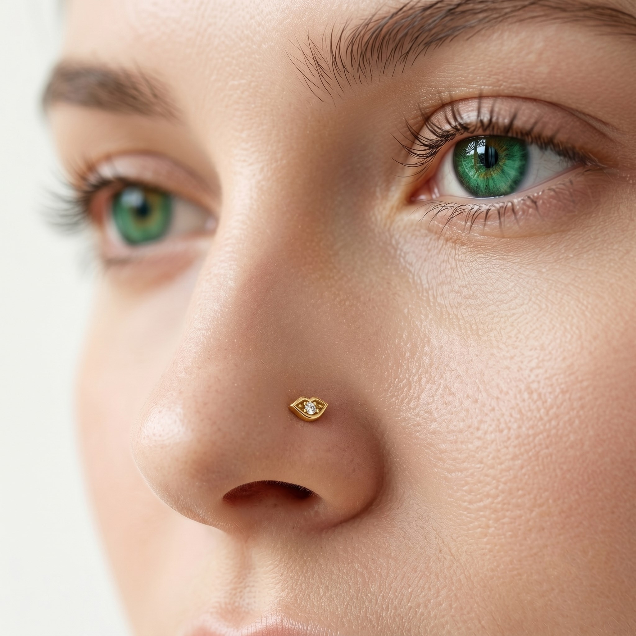 14 Ayar Altın Taşlı Dudak Motifli Hızma - Dianora Piercing