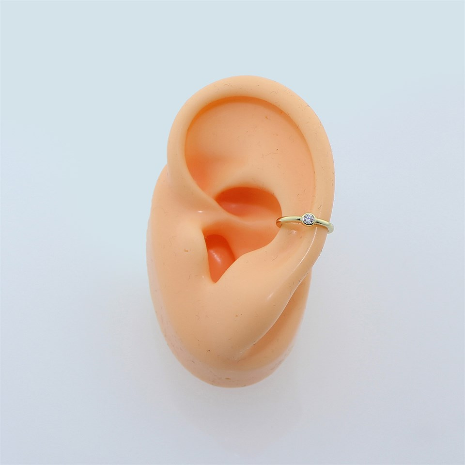 14 Ayar Altın Taşlı Earcuff Kıkırdak Küpe - Dianora Piercing