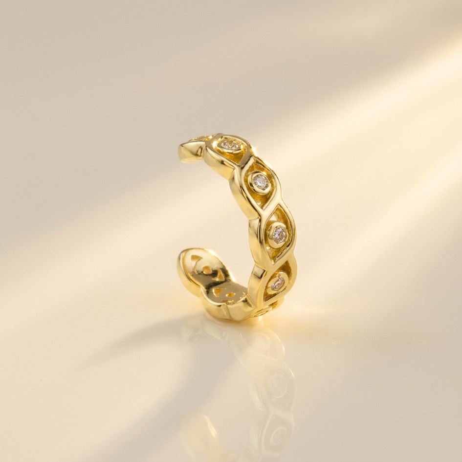 14 Ayar Altın Taşlı Earcuff Kıkırdak Küpe - Dianora Piercing Jewelry