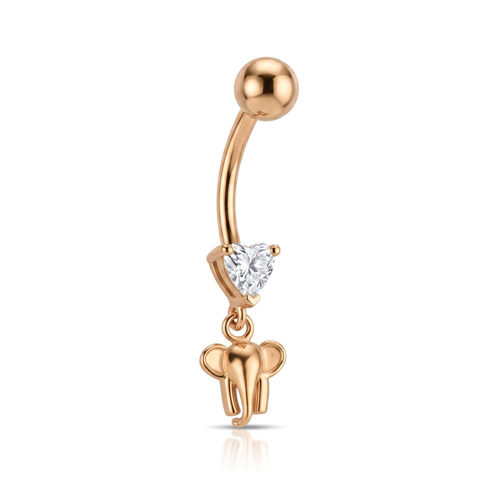 14 Ayar Altın Taşlı Fil Sallantılı Göbek Piercing - Dianora Piercing Jewelry