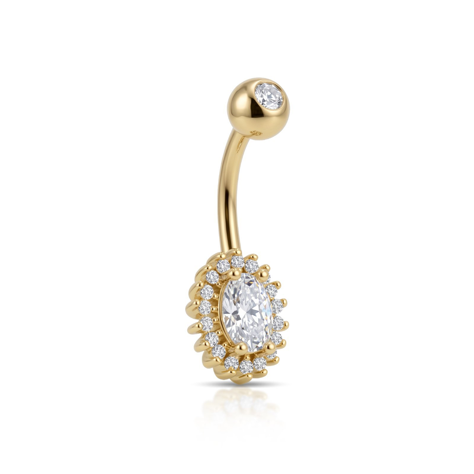 14 Ayar Altın Taşlı Göbek Piercing - Dianora Piercing Jewelry