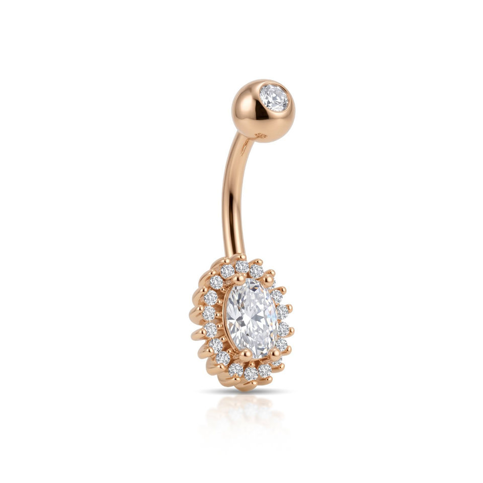 14 Ayar Altın Taşlı Göbek Piercing - Dianora Piercing Jewelry