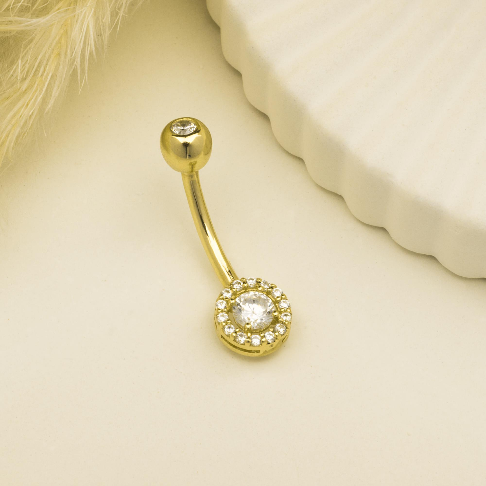 14 Ayar Altın Taşlı Göbek Piercing  | Dianora Piercing