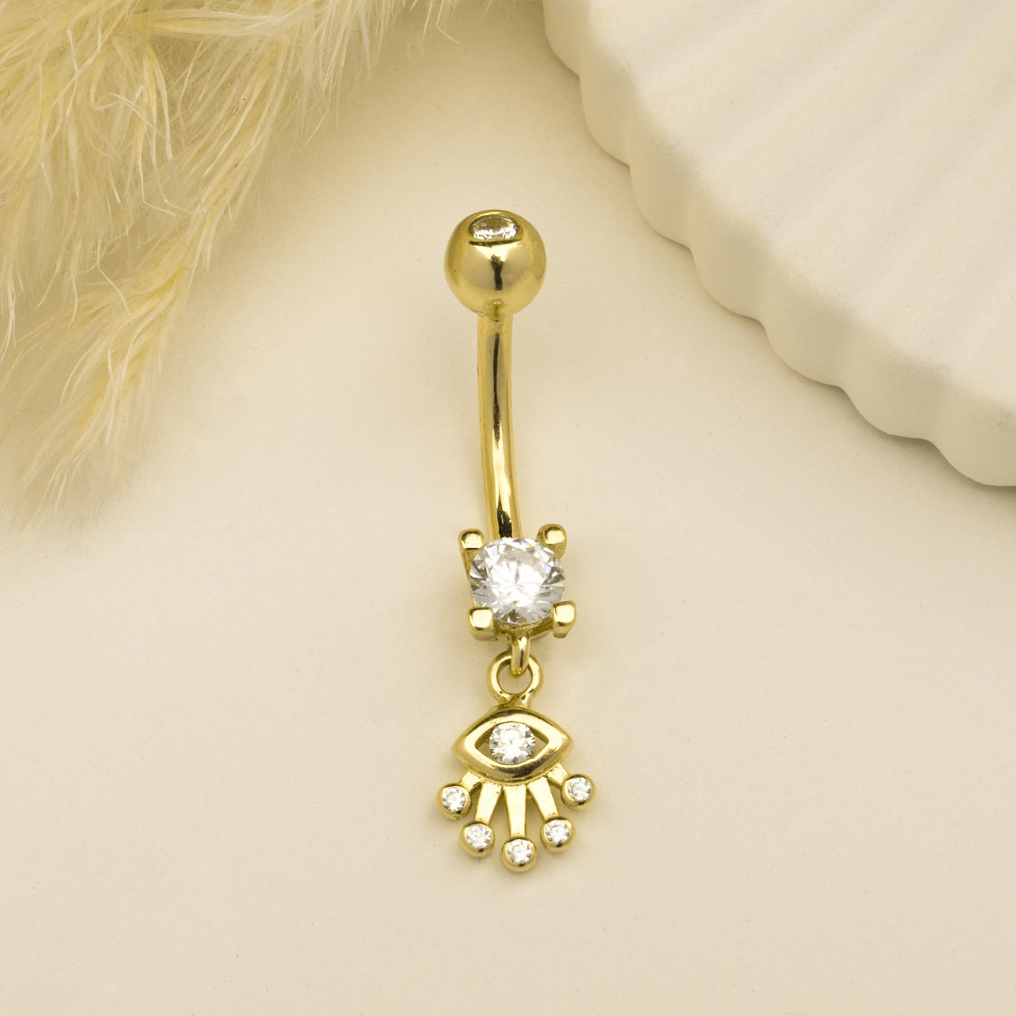 14 Ayar Altın Taşlı Göbek Piercing  | Dianora Piercing