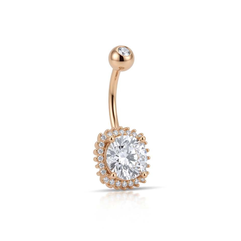 14 Ayar Altın Taşlı Gösterişli Göbek Piercing - Dianora Piercing Jewelry