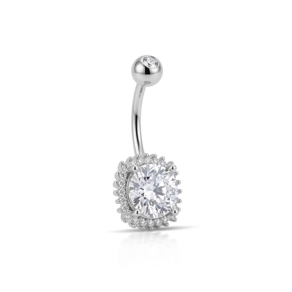 14 Ayar Altın Taşlı Gösterişli Göbek Piercing - Dianora Piercing Jewelry