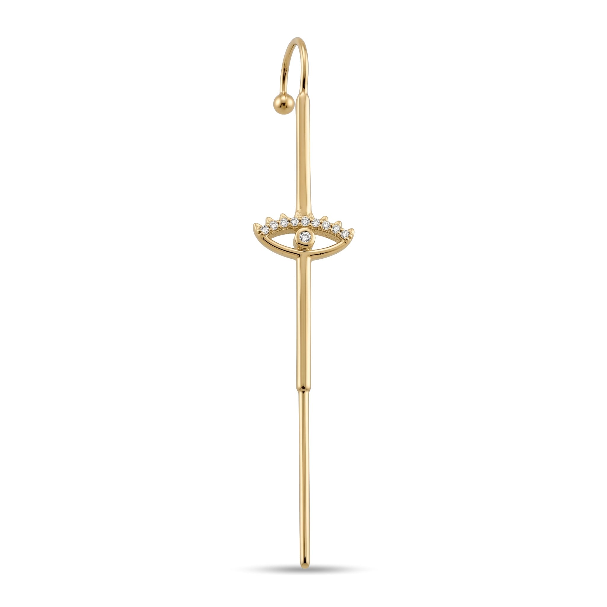 14 Ayar Altın Taşlı Göz Hook/Baston Küpe - Dianora Piercing Jewelry