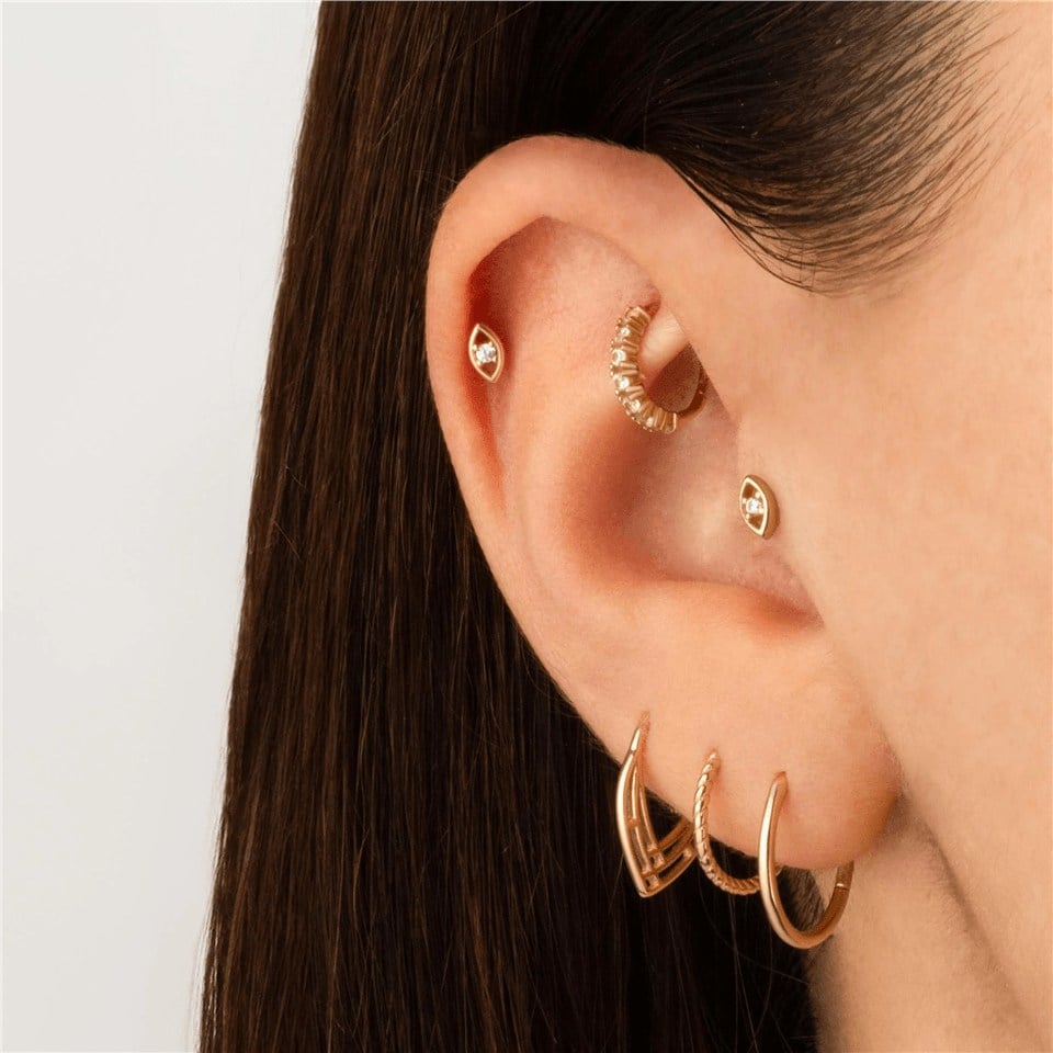 14 Ayar Altın Taşlı Göz Minimal Tragus Piercing - Dianora Piercing Jewelry