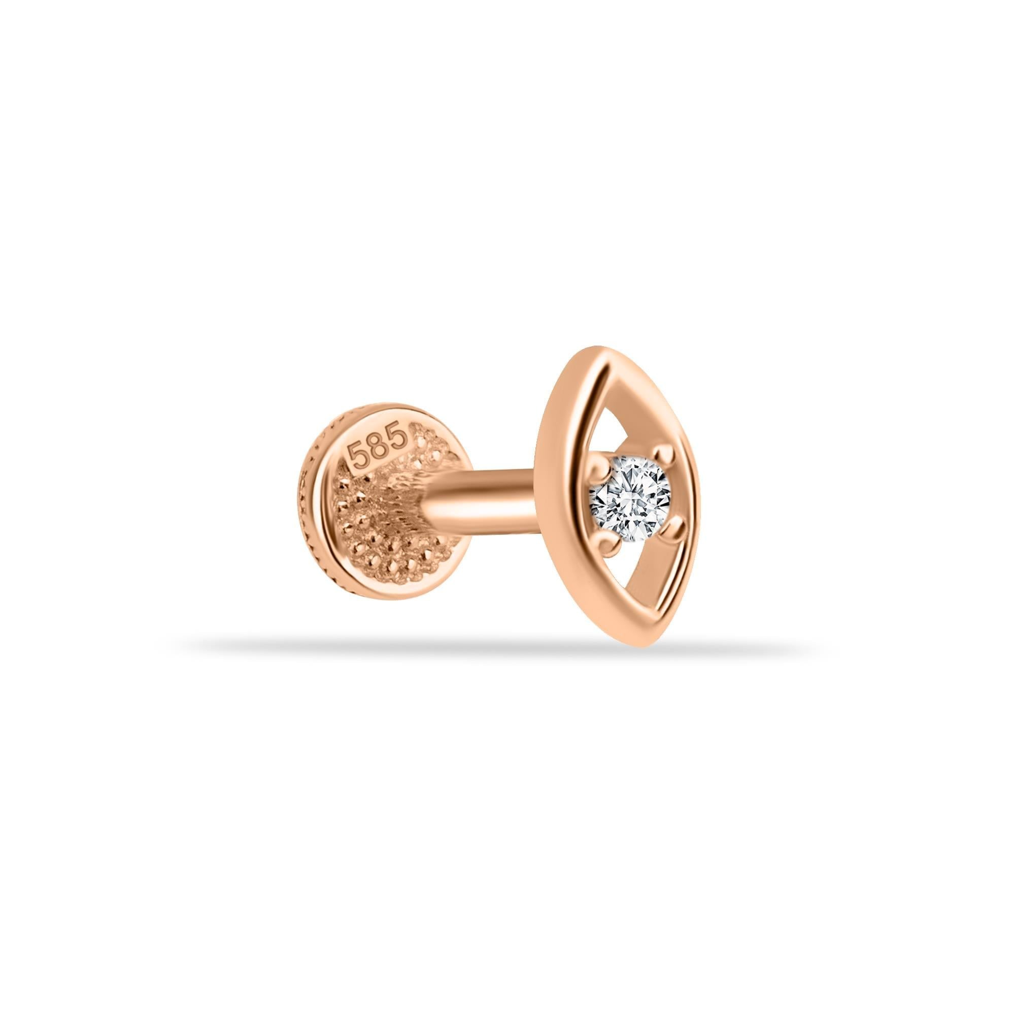 14 Ayar Altın Taşlı Göz Minimal Tragus Piercing - Dianora Piercing Jewelry