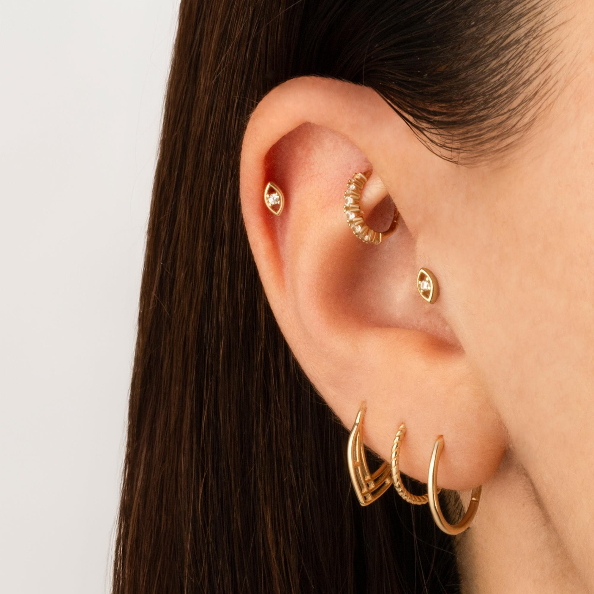 14 Ayar Altın Taşlı Göz Minimal Tragus Piercing - Dianora Piercing Jewelry