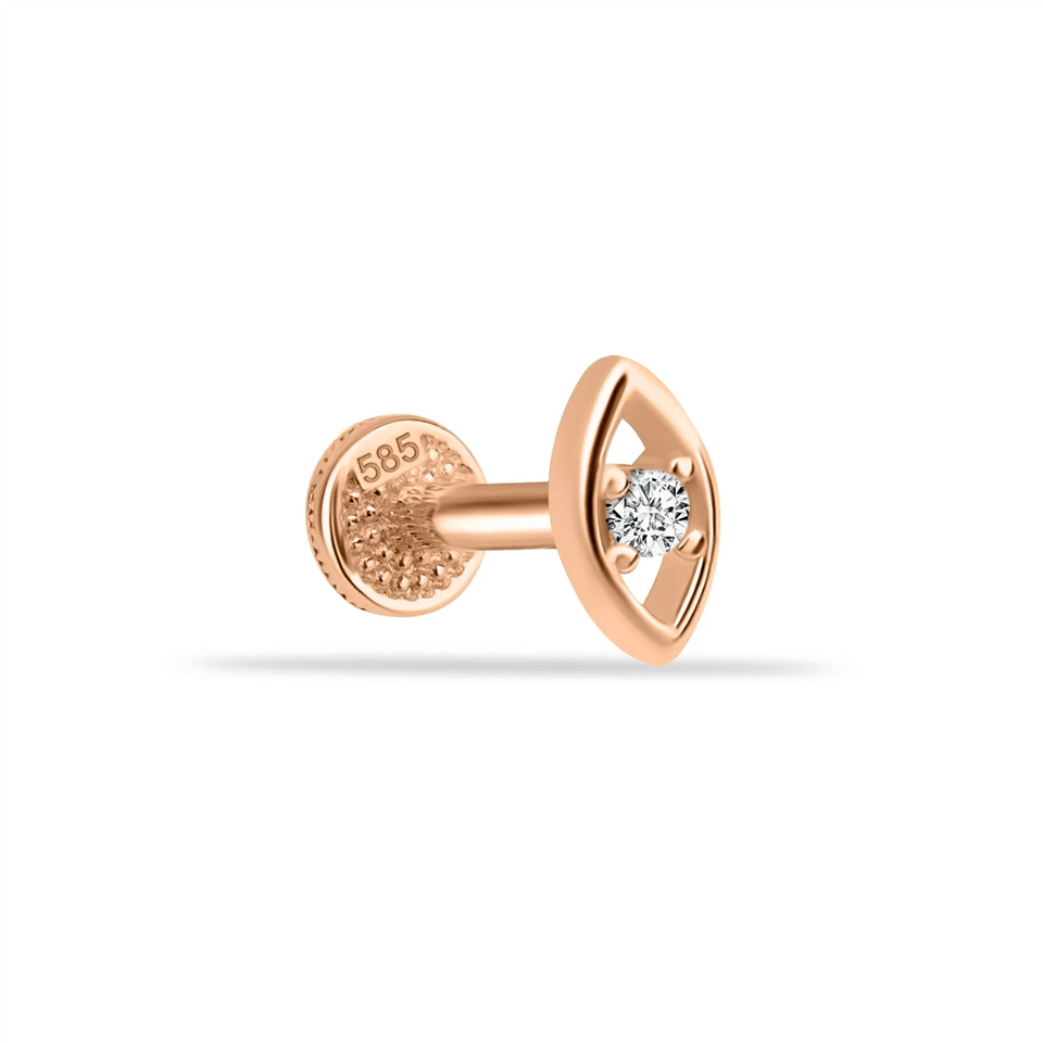 14 Ayar Altın Taşlı Göz Minimal Tragus Piercing - Dianora Piercing Jewelry