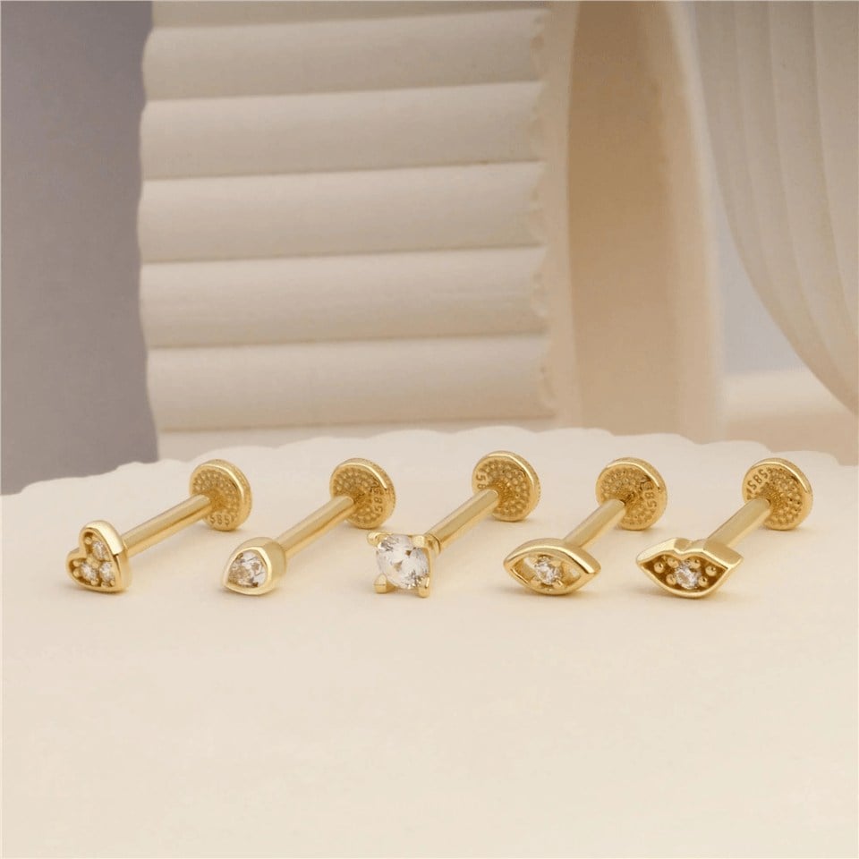 14 Ayar Altın Taşlı Göz Minimal Tragus Piercing - Dianora Piercing Jewelry
