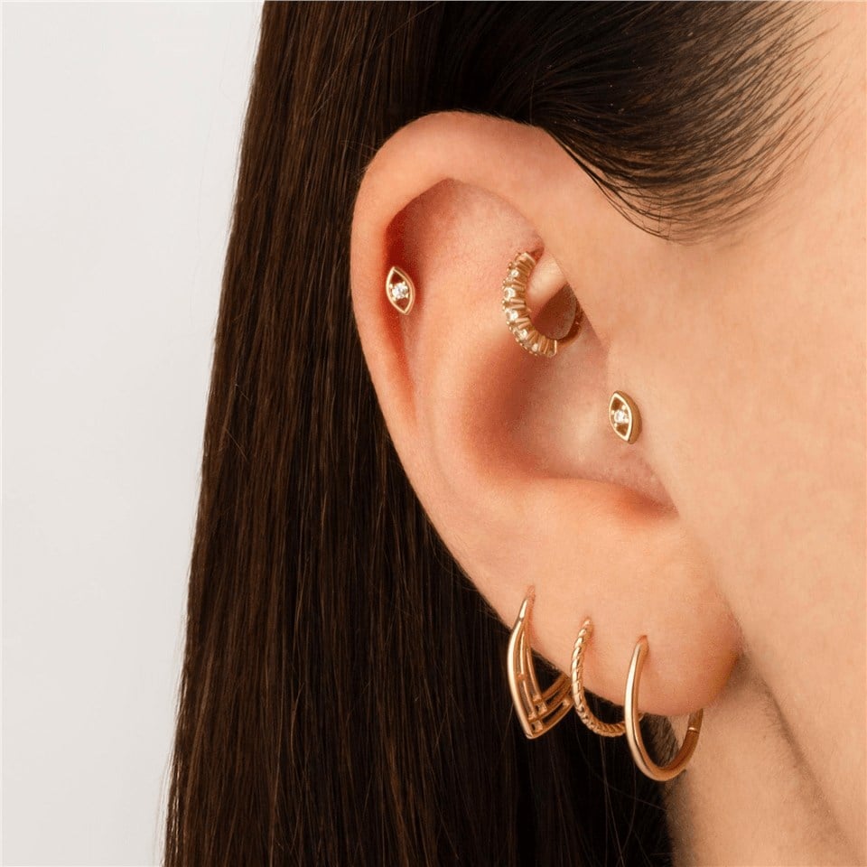 14 Ayar Altın Taşlı Göz Minimal Tragus Piercing - Dianora Piercing Jewelry