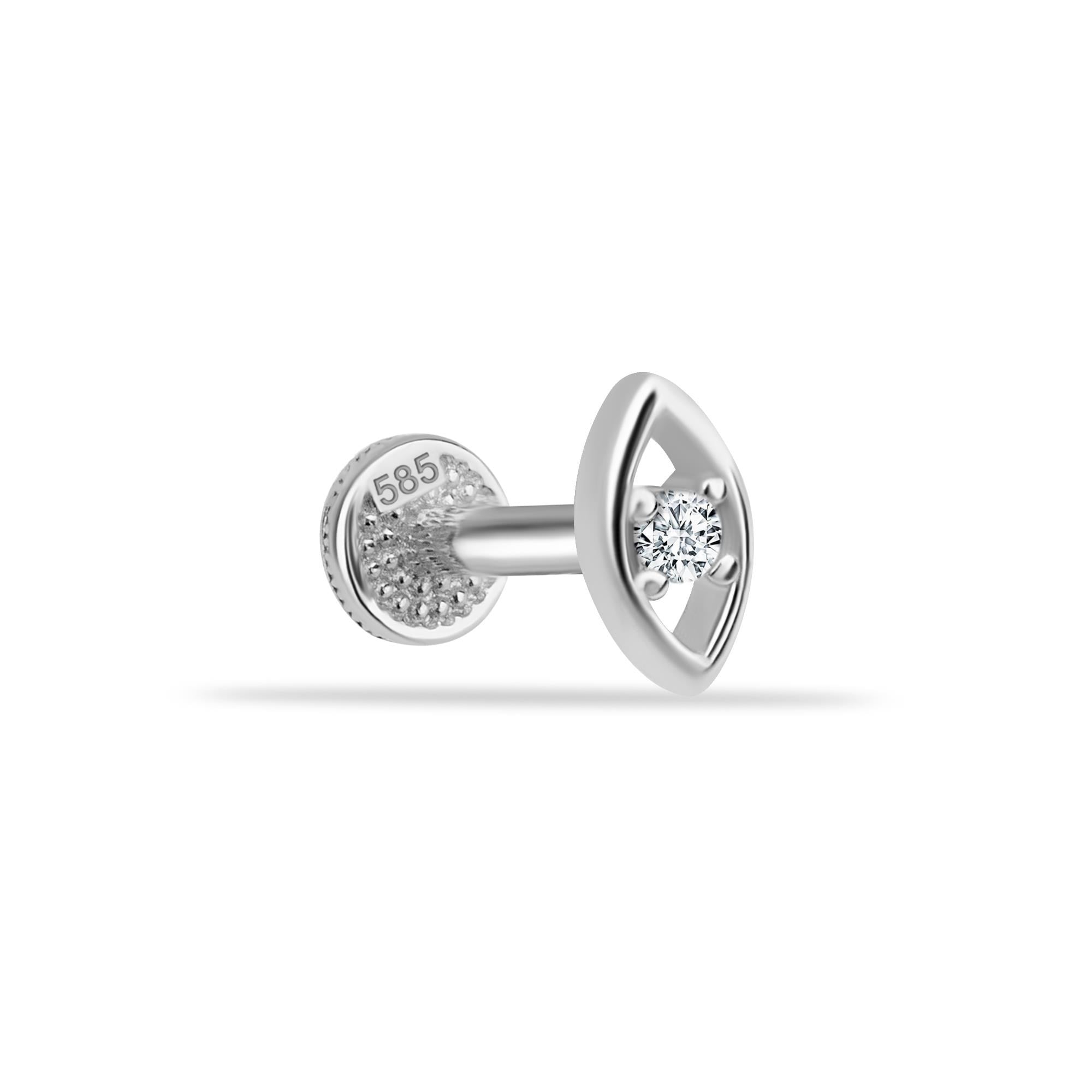 14 Ayar Altın Taşlı Göz Minimal Tragus Piercing - Dianora Piercing Jewelry