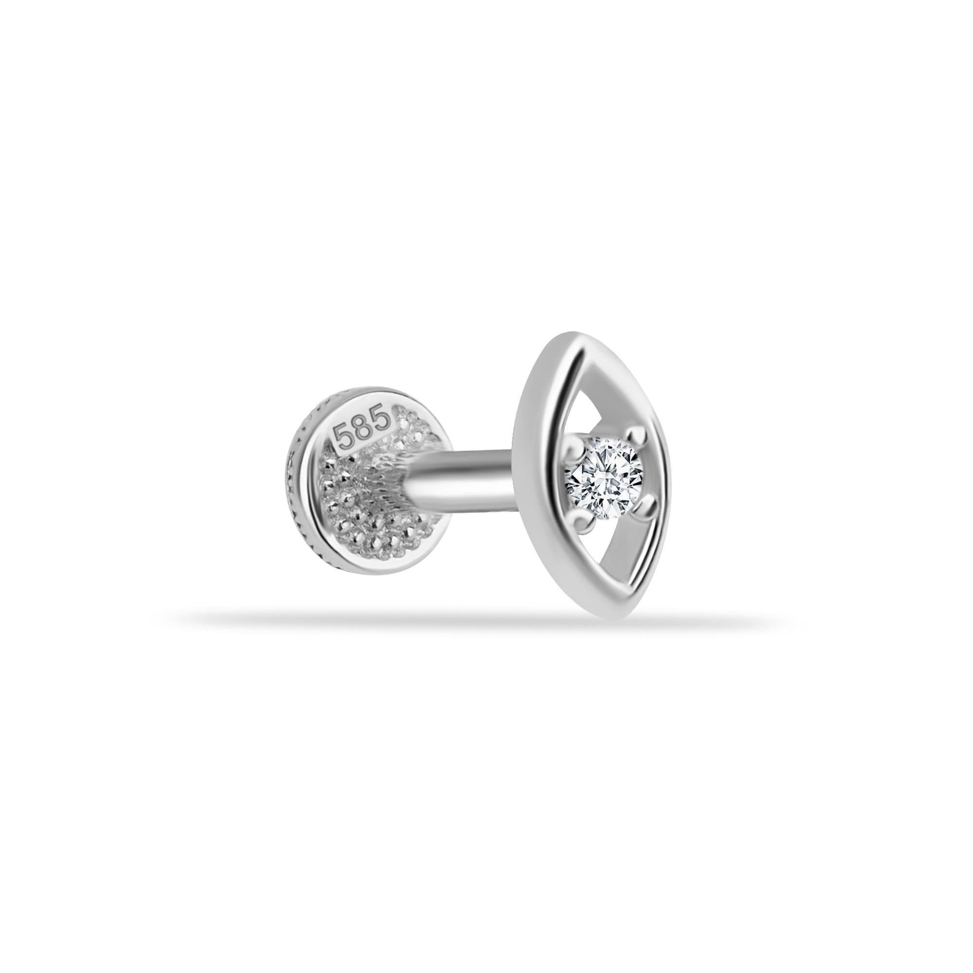 14 Ayar Altın Taşlı Göz Minimal Tragus Piercing - Dianora Piercing Jewelry