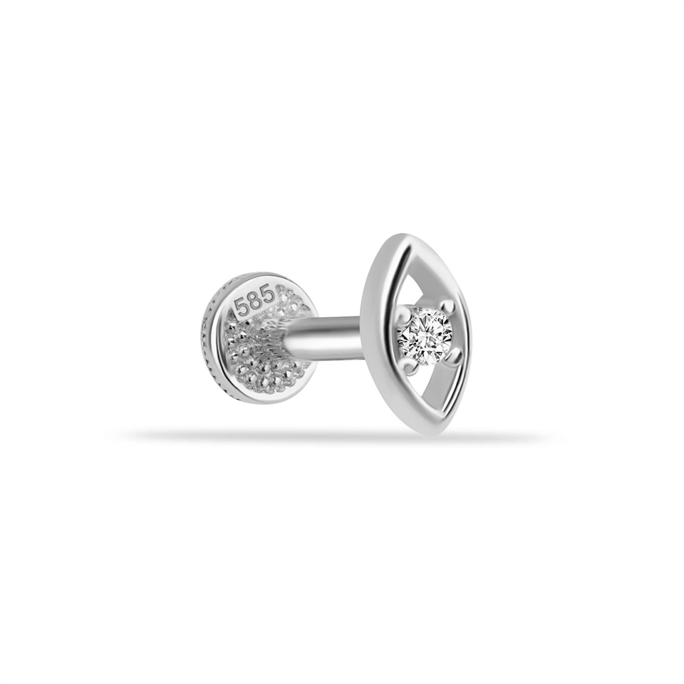 14 Ayar Altın Taşlı Göz Minimal Tragus Piercing - Dianora Piercing Jewelry