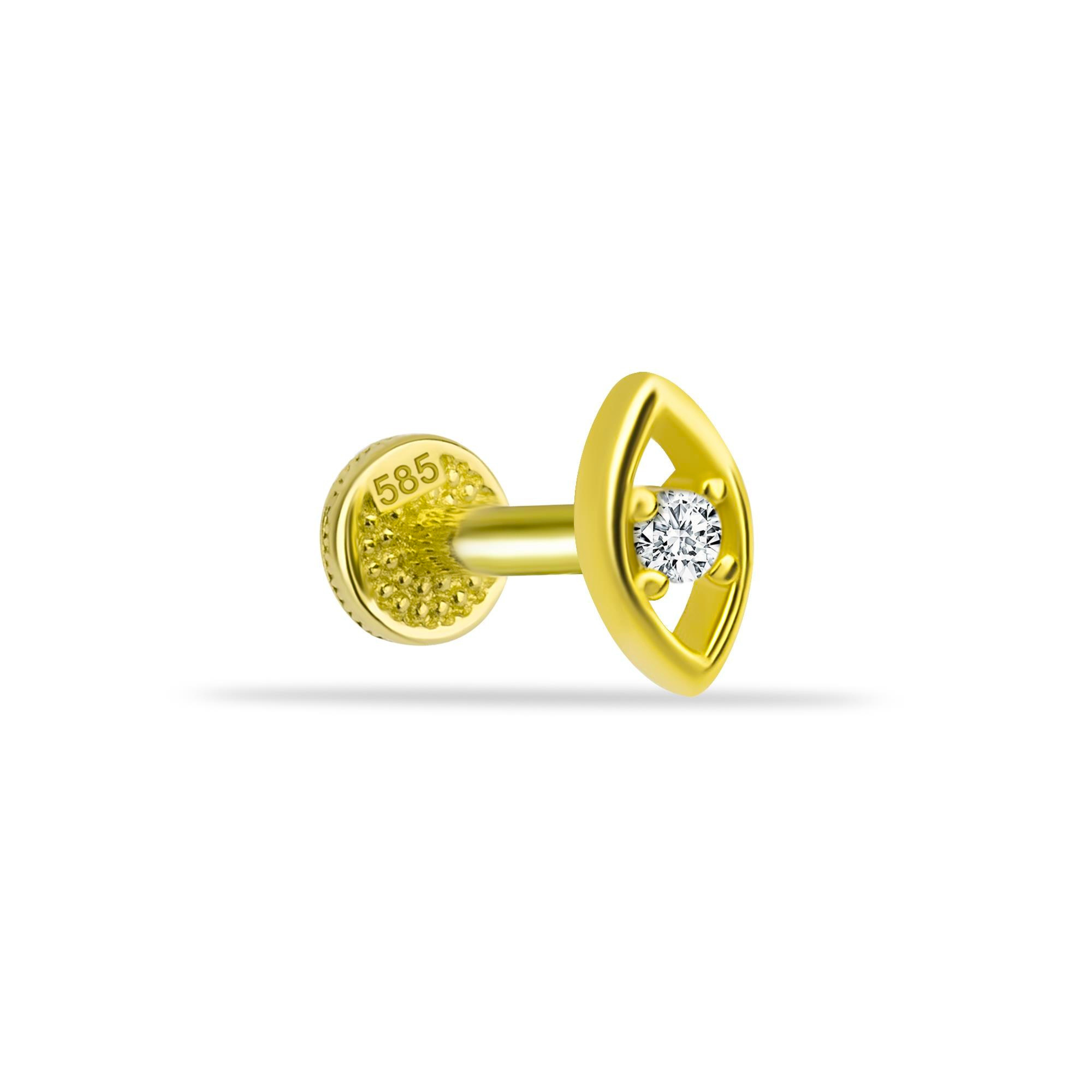 14 Ayar Altın Taşlı Göz Minimal Tragus Piercing - Dianora Piercing Jewelry