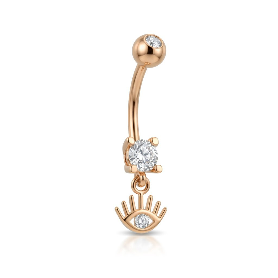 14 Ayar Altın Taşlı Göz Sallantılı Göbek Piercing - Dianora Piercing Jewelry