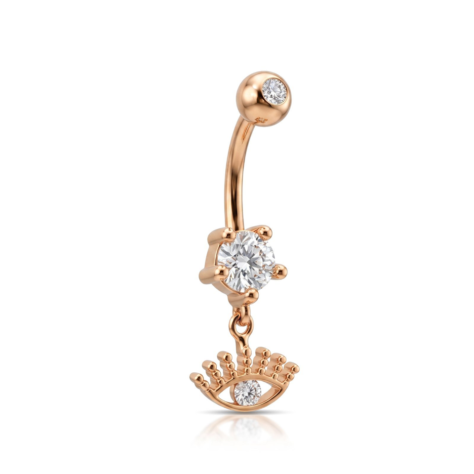 14 Ayar Altın Taşlı Göz Sallantılı Göbek Piercing - Dianora Piercing Jewelry