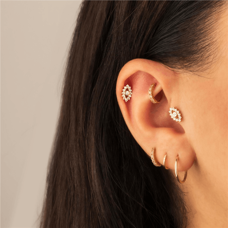 14 Ayar Altın Taşlı Göz Tragus Piercing - Dianora Piercing Jewelry