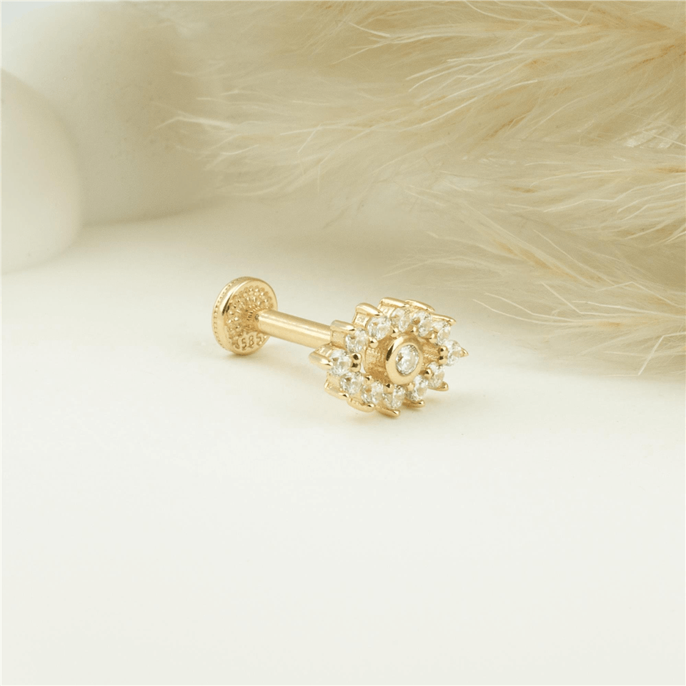 14 Ayar Altın Taşlı Göz Tragus Piercing - Dianora Piercing Jewelry