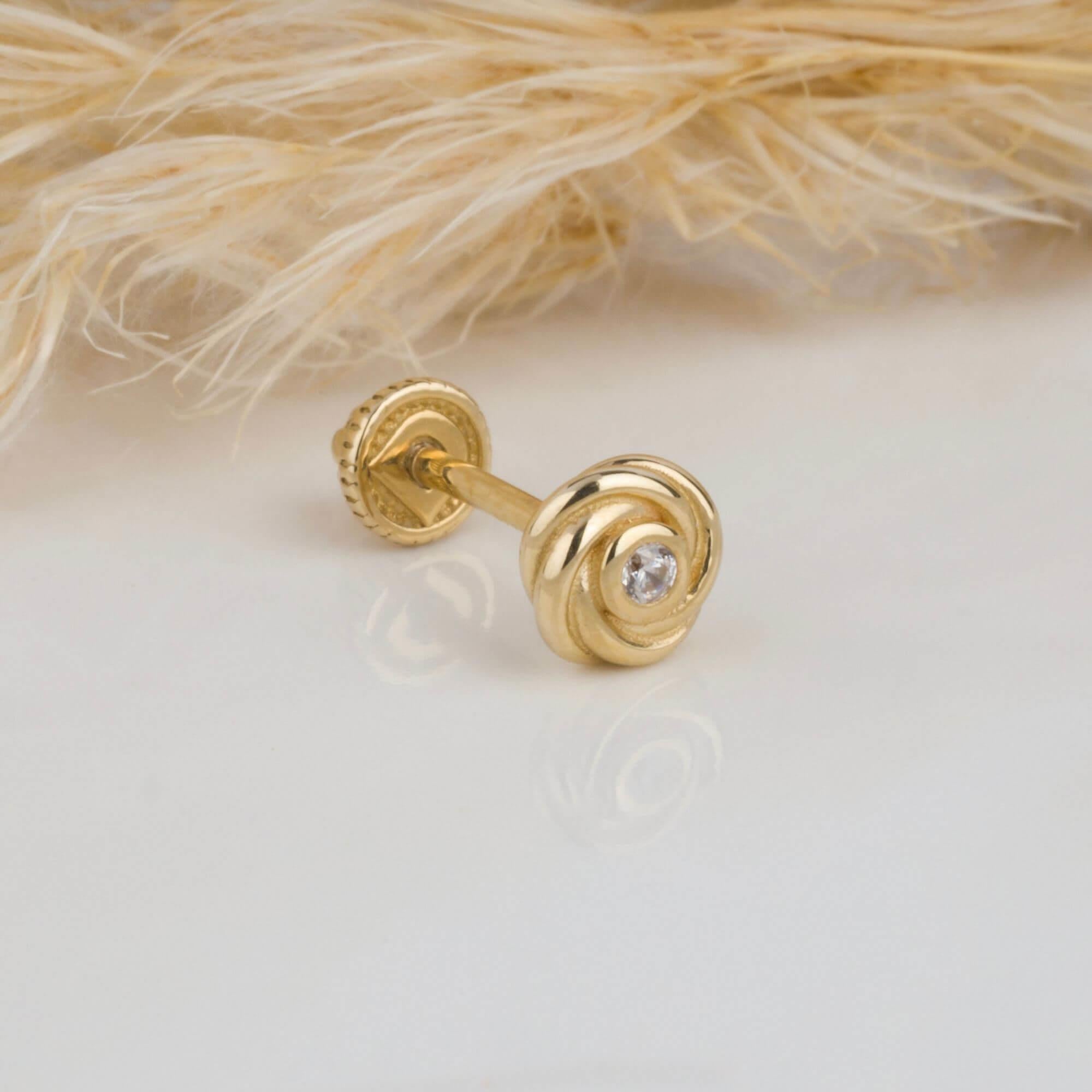 14 Ayar Altın Taşlı Gül Minimal Helix/Kıkırdak Piercing - Dianora Piercing