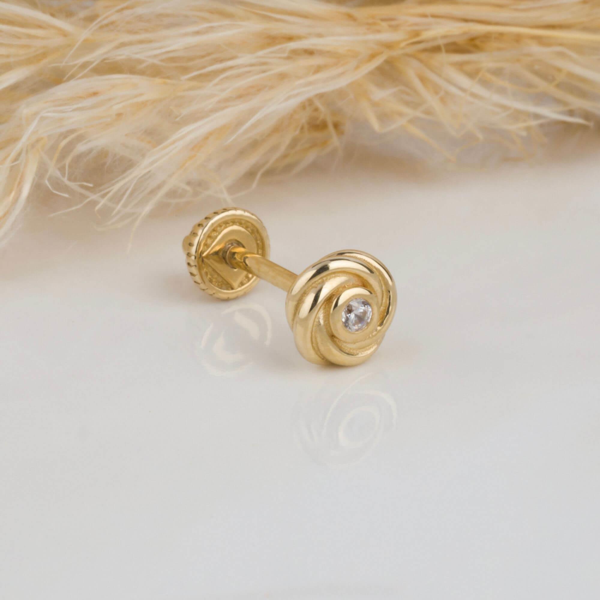 14 Ayar Altın Taşlı Gül Minimal Helix/Kıkırdak Piercing - Dianora Piercing