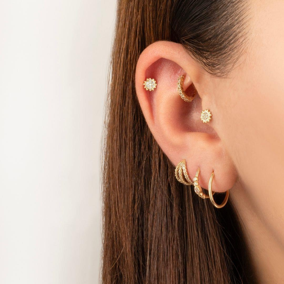 14 Ayar Altın Taşlı Güneş Minimal Tragus Piercing - Dianora Piercing
