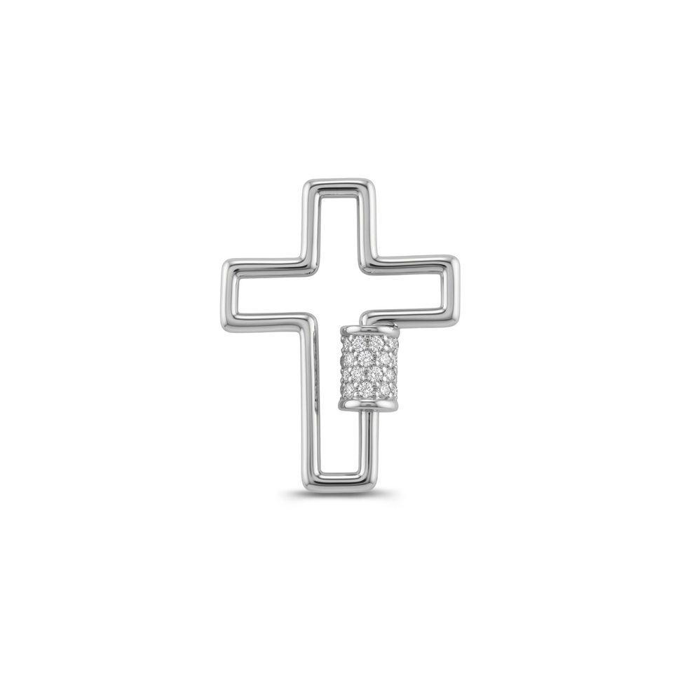 14 Ayar Altın Taşlı Haç Charm Kilidi Carabiner - Dianora Piercing Jewelry