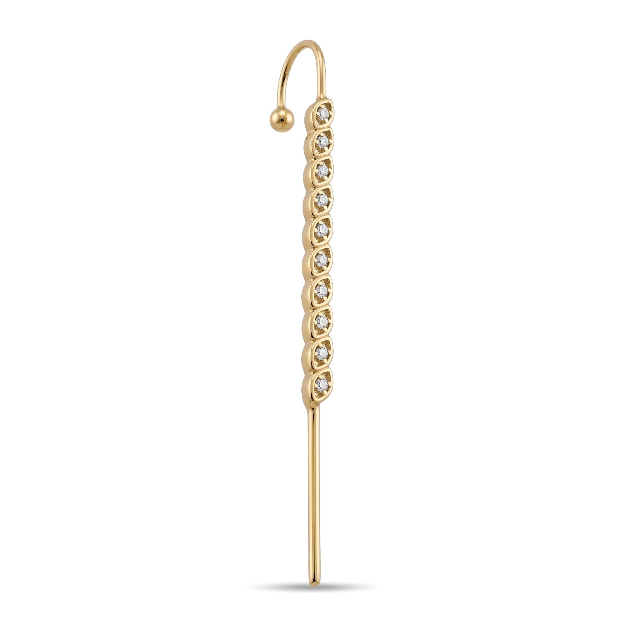 14 Ayar Altın Taşlı Hook/Baston Küpe - Dianora Piercing Jewelry