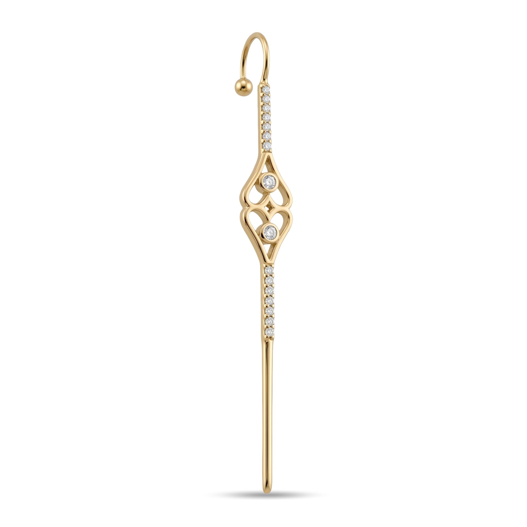 14 Ayar Altın Taşlı Hook/Baston Küpe - Dianora Piercing Jewelry