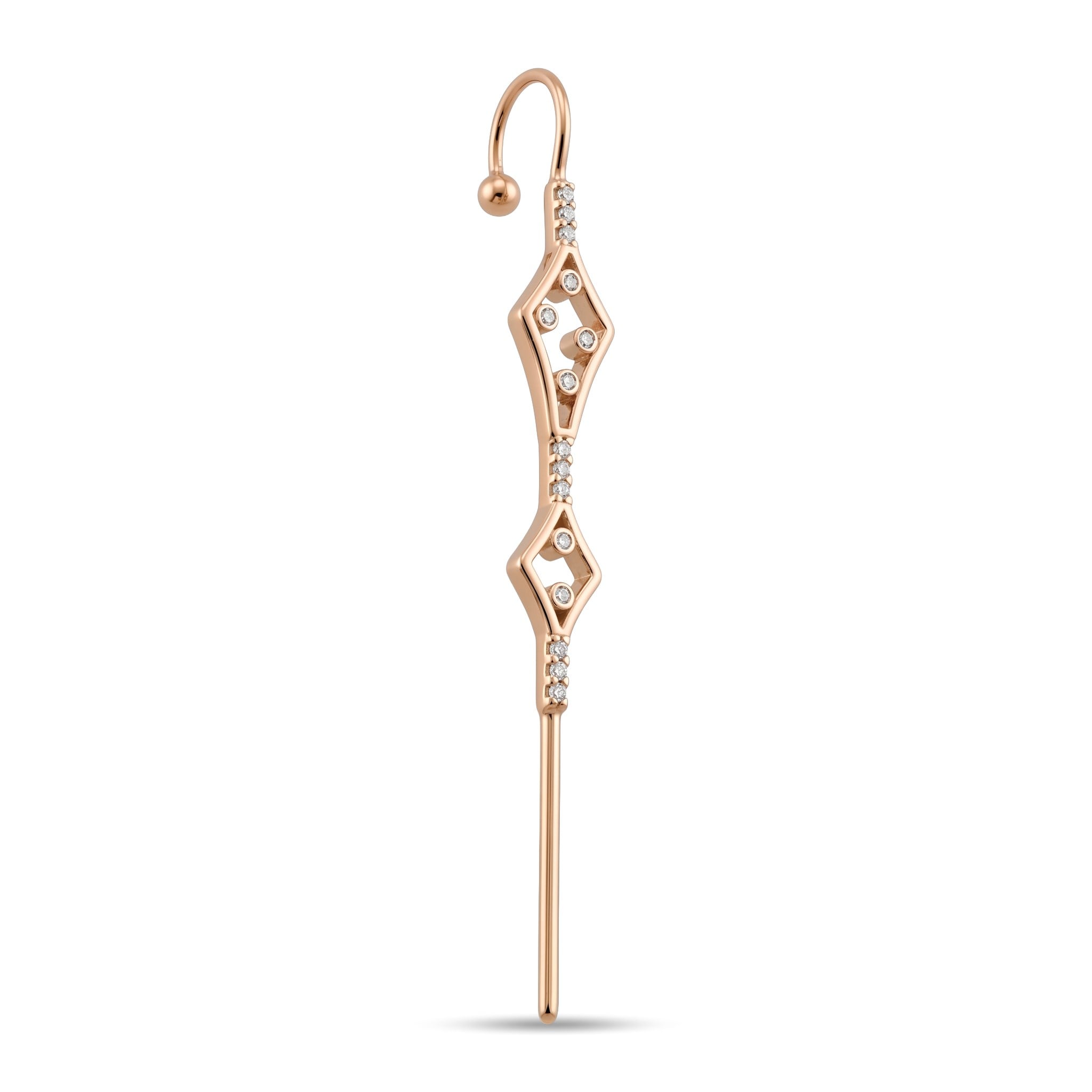 14 Ayar Altın Taşlı Hook/Baston Küpe - Dianora Piercing Jewelry