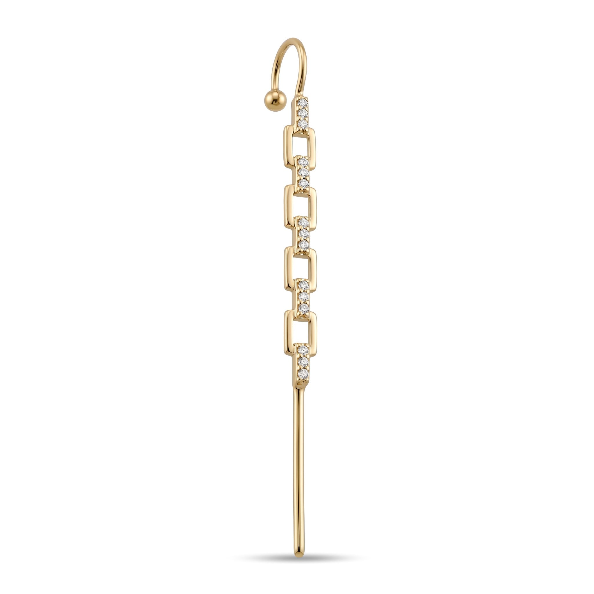 14 Ayar Altın Taşlı Hook/Baston Küpe - Dianora Piercing Jewelry