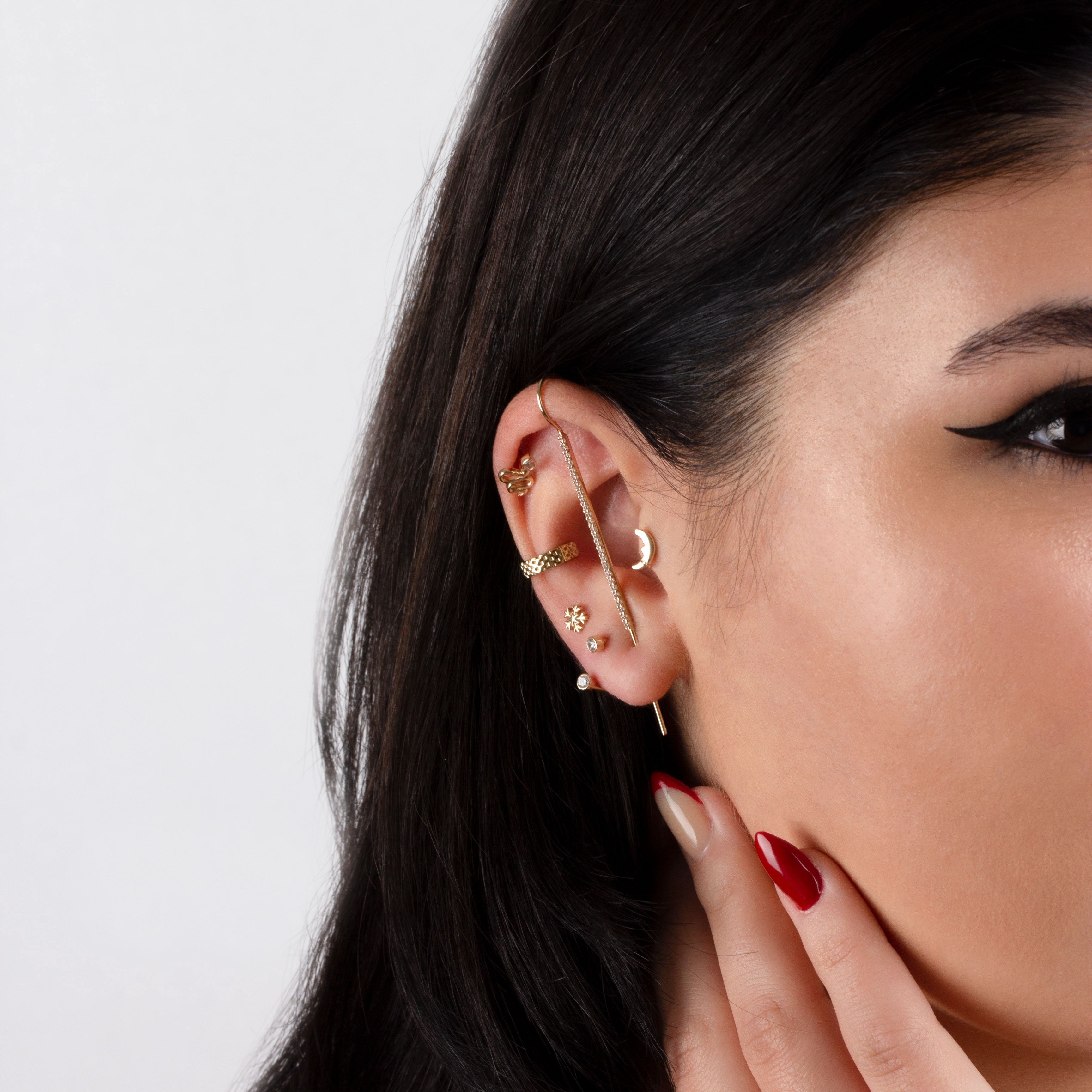 14 Ayar Altın Taşlı Hook/Baston Küpe - Dianora Piercing Jewelry
