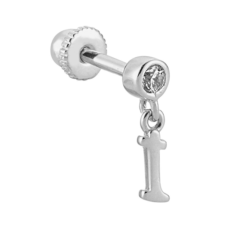 14 Ayar Altın Taşlı İ Harfi Sallantılı Minimal Helix/Kıkırdak Piercing