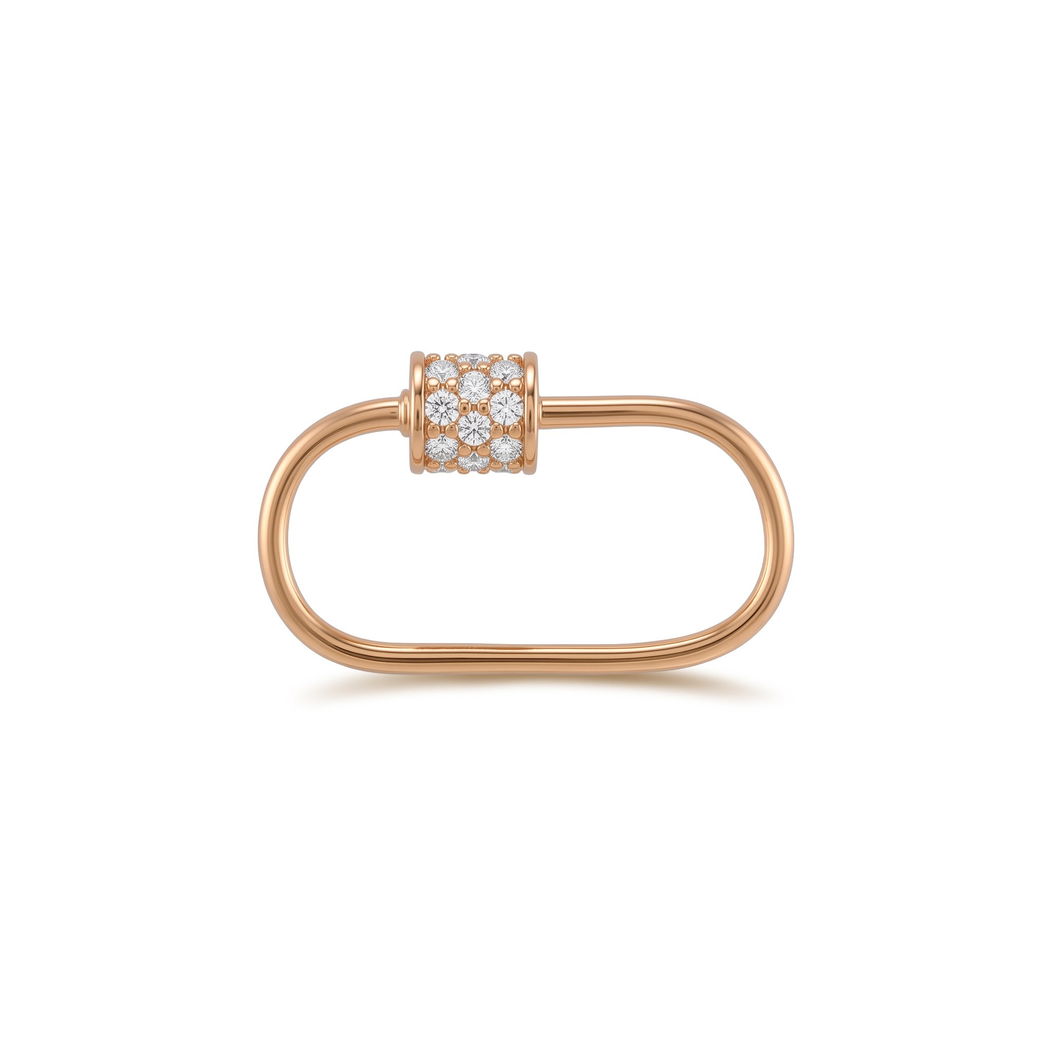 14 Ayar Altın Taşlı İnce Charm Kilidi Carabiner - Dianora Piercing Jewelry