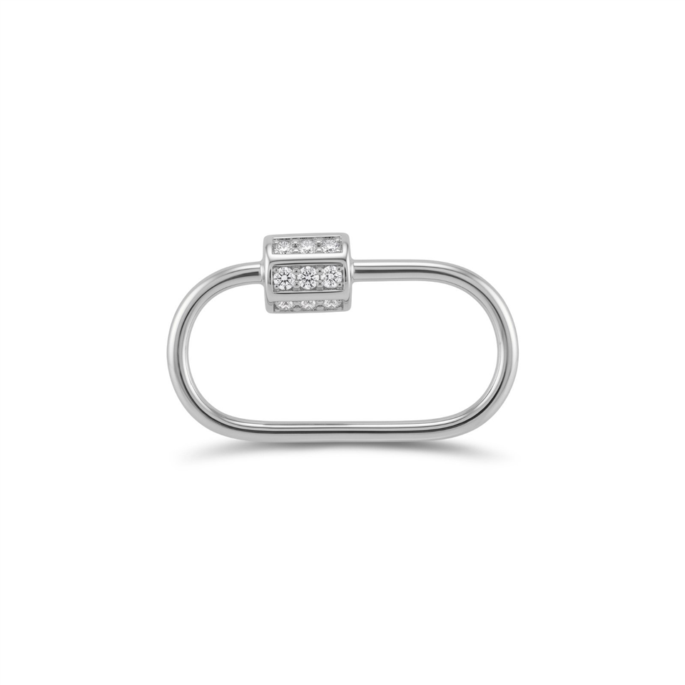 14 Ayar Altın Taşlı İnce Charm Kilidi Carabiner - Dianora Piercing Jewelry