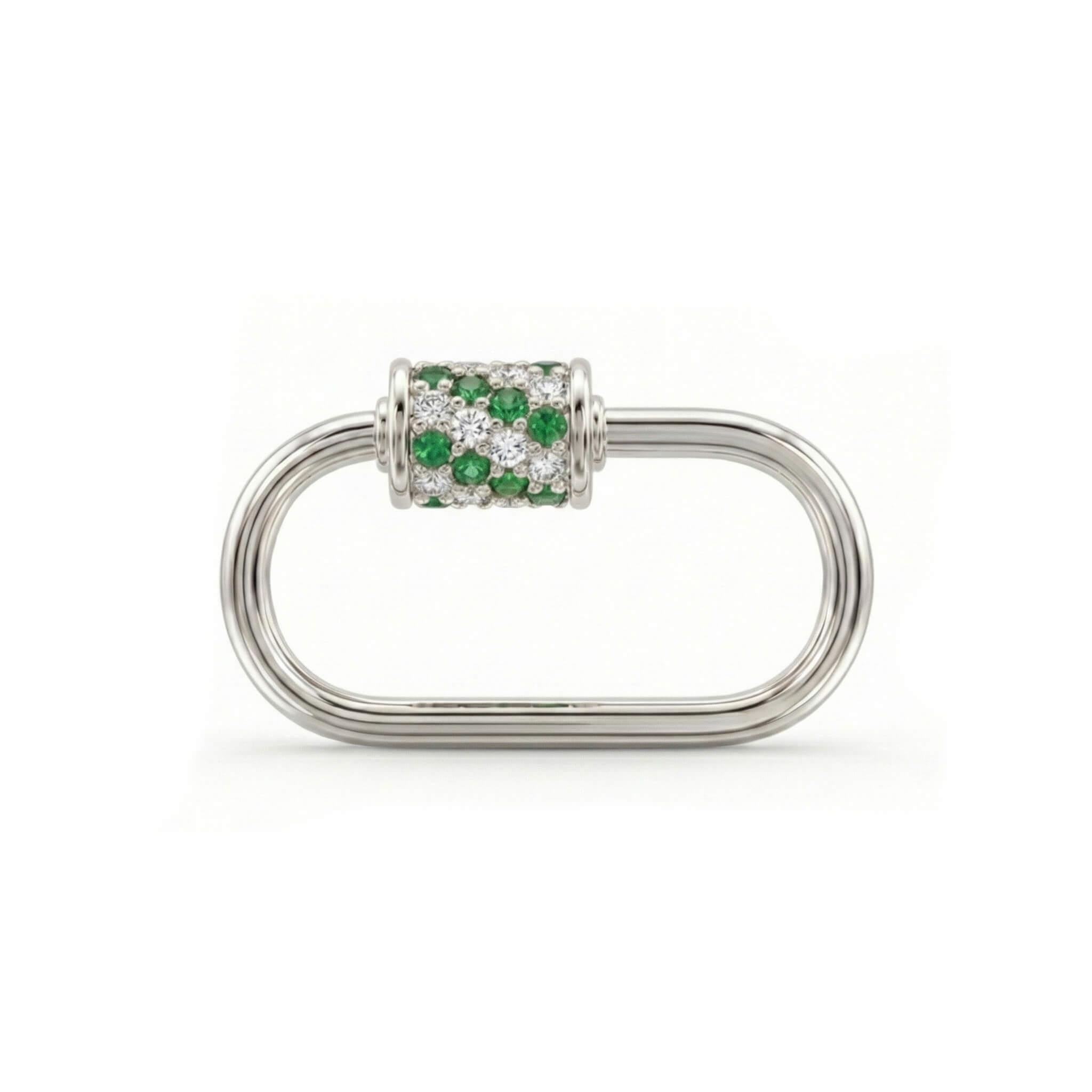 14 Ayar Altın Taşlı İnce Charm Kilidi Carabiner - Dianora Piercing