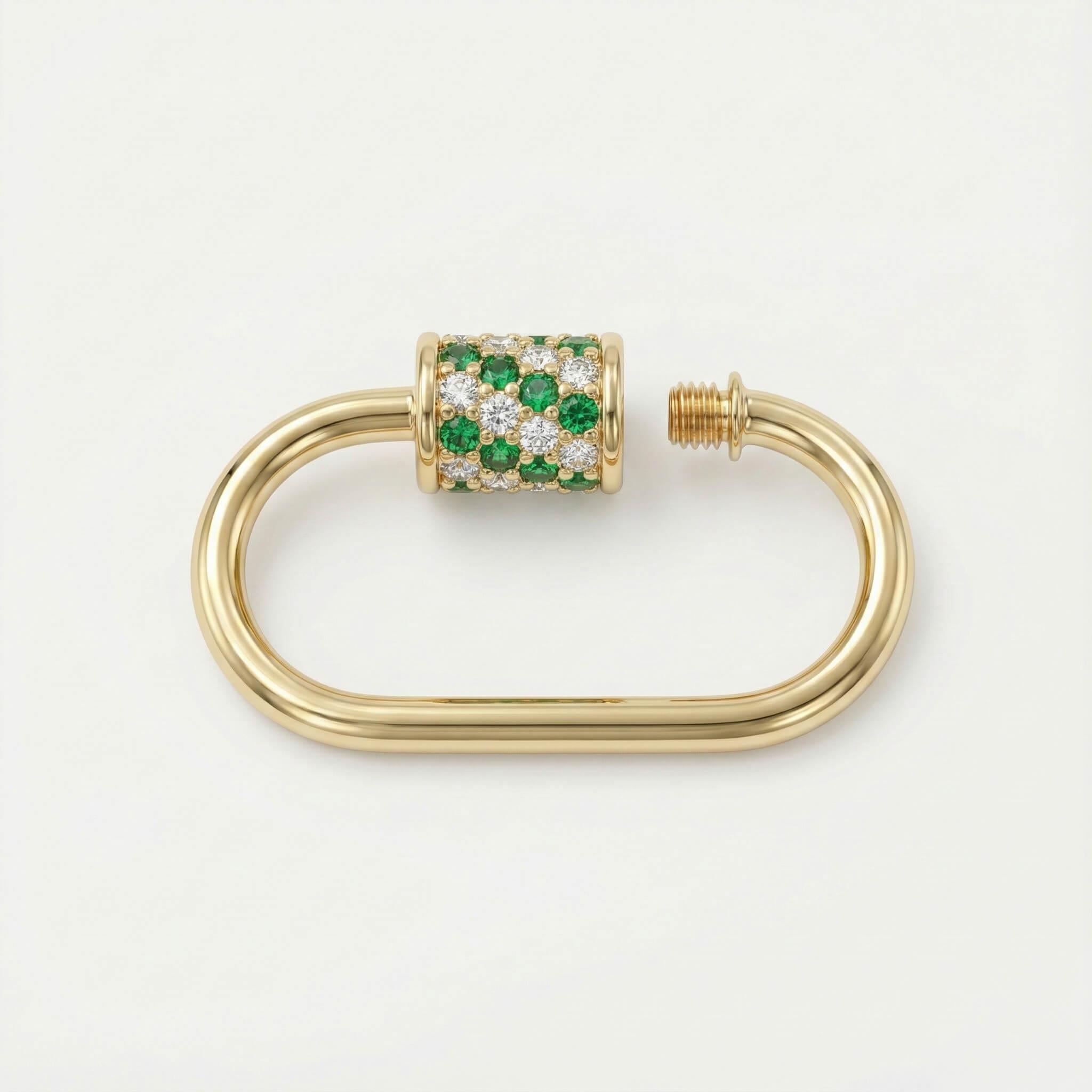 14 Ayar Altın Taşlı İnce Charm Kilidi Carabiner - Dianora Piercing