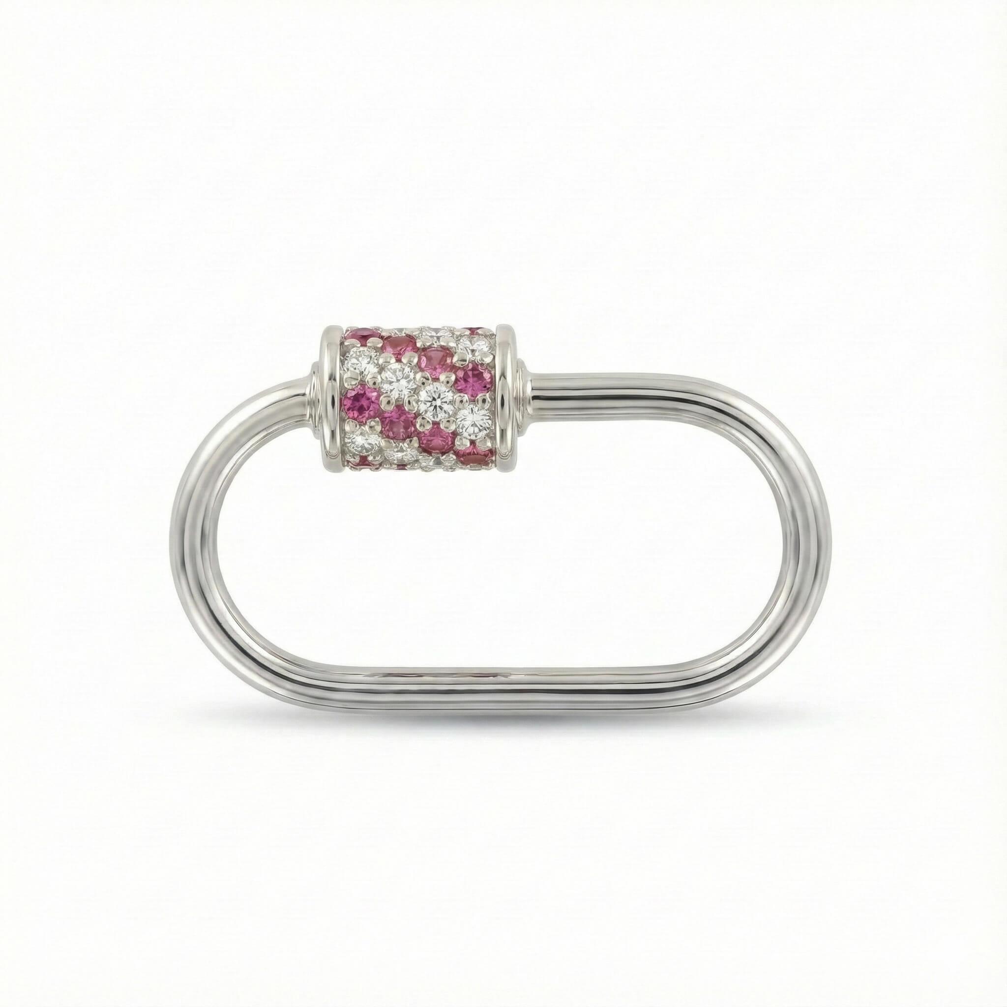14 Ayar Altın Taşlı İnce Charm Kilidi Carabiner - Dianora Piercing
