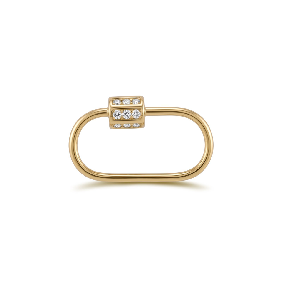 14 Ayar Altın Taşlı İnce Charm Kilidi Carabiner - Dianora Piercing Jewelry