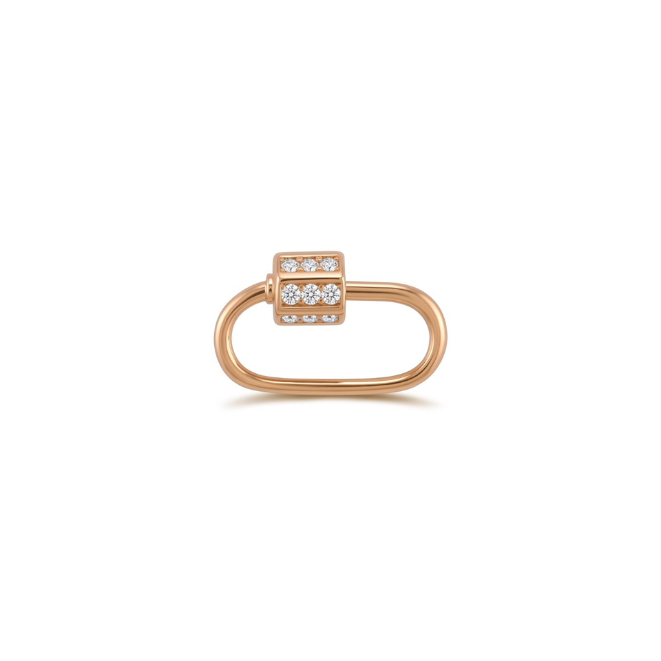 14 Ayar Altın Taşlı İnce Charm Kilidi Carabiner - Dianora Piercing Jewelry