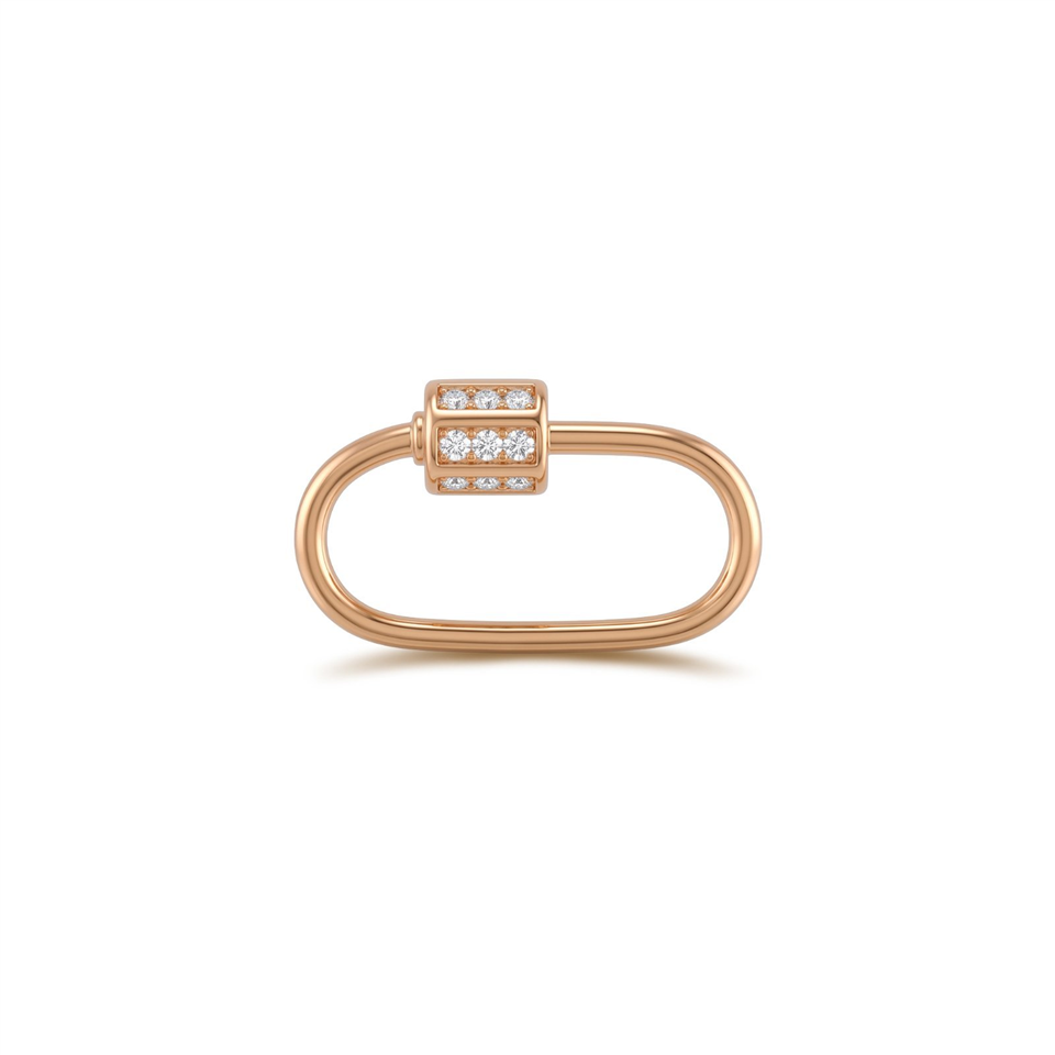 14 Ayar Altın Taşlı İnce Charm Kilidi Carabiner - Dianora Piercing Jewelry