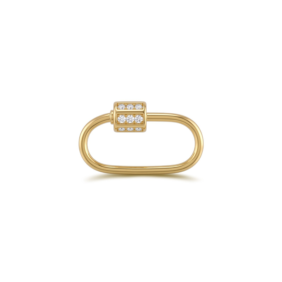 14 Ayar Altın Taşlı İnce Charm Kilidi Carabiner - Dianora Piercing Jewelry