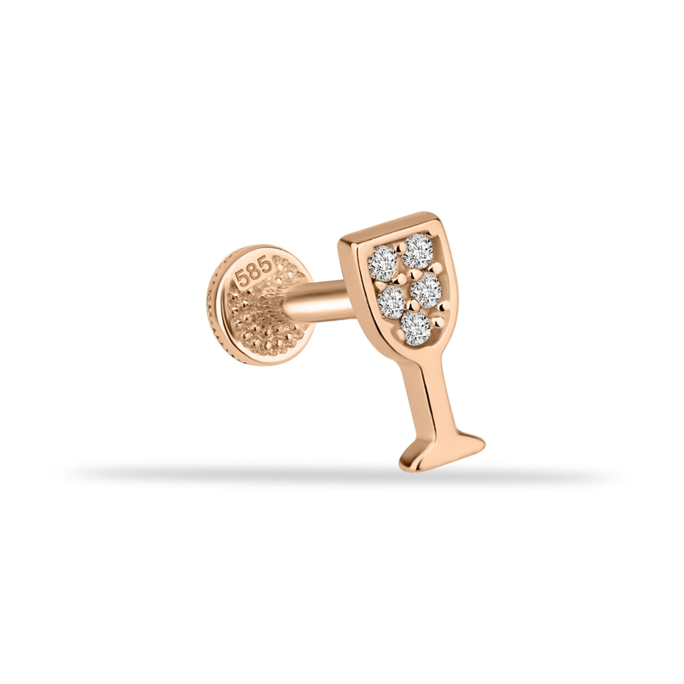 14 Ayar Altın Taşlı Kadeh Minimal Tragus Piercing - Dianora Piercing Jewelry
