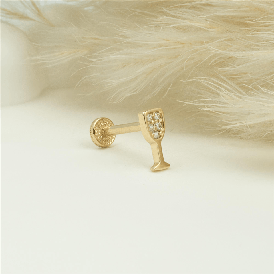 14 Ayar Altın Taşlı Kadeh Minimal Tragus Piercing - Dianora Piercing Jewelry