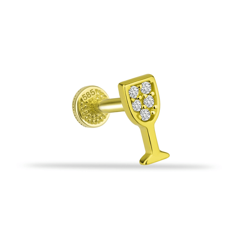 14 Ayar Altın Taşlı Kadeh Minimal Tragus Piercing - Dianora Piercing Jewelry