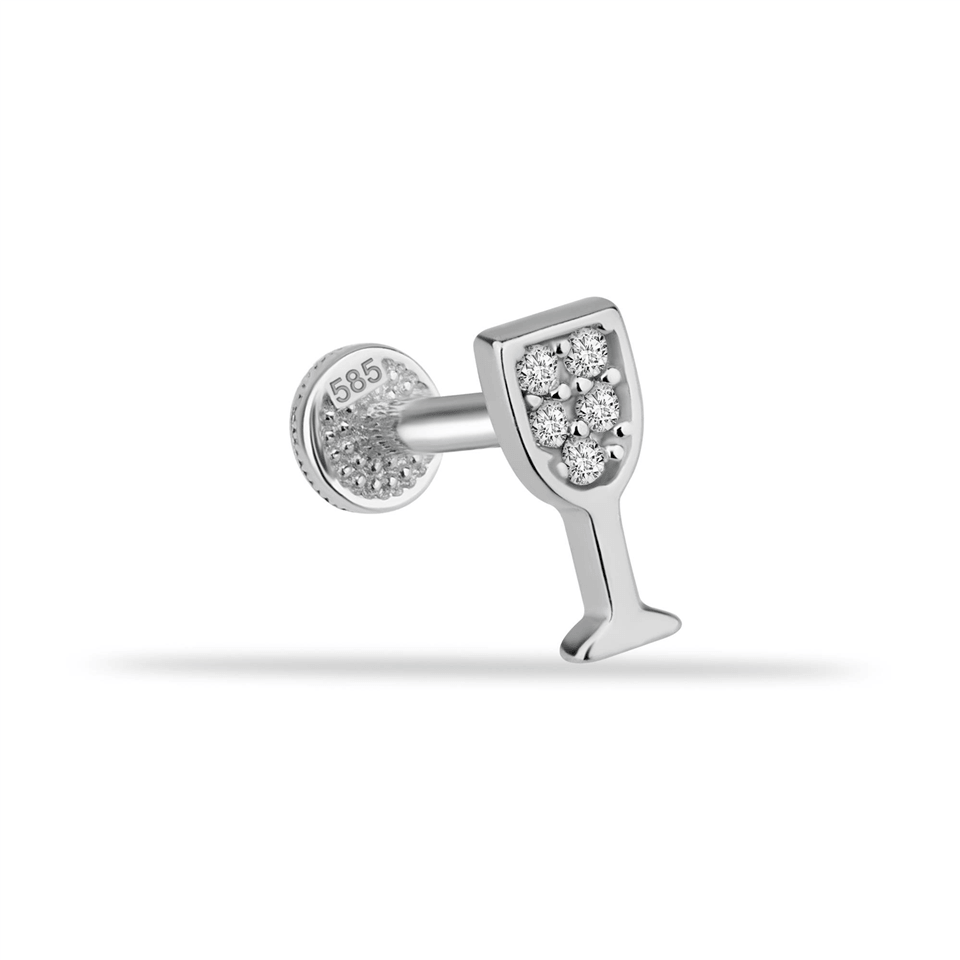 14 Ayar Altın Taşlı Kadeh Minimal Tragus Piercing - Dianora Piercing Jewelry